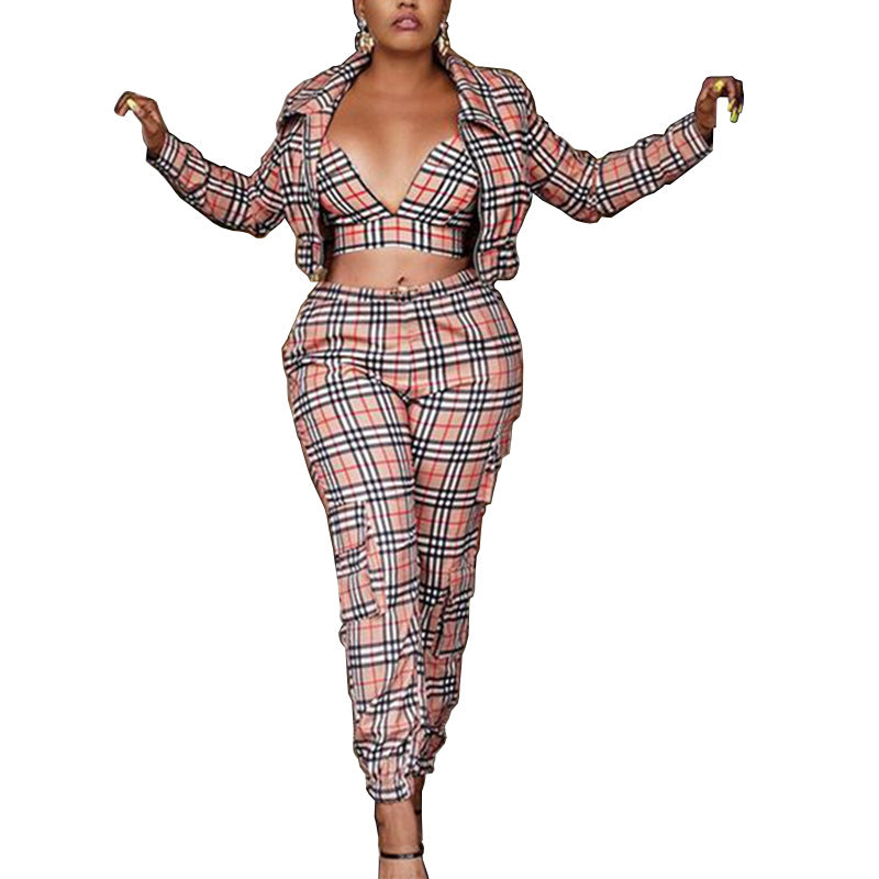 Women's 3-piece Crop Top Long Sleeved Suit