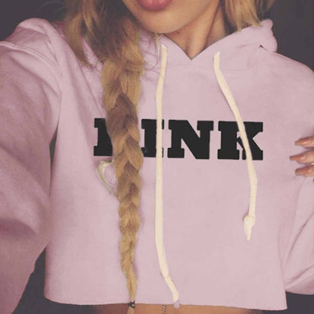 Women's PINK Crop Top Pullover Hoodie