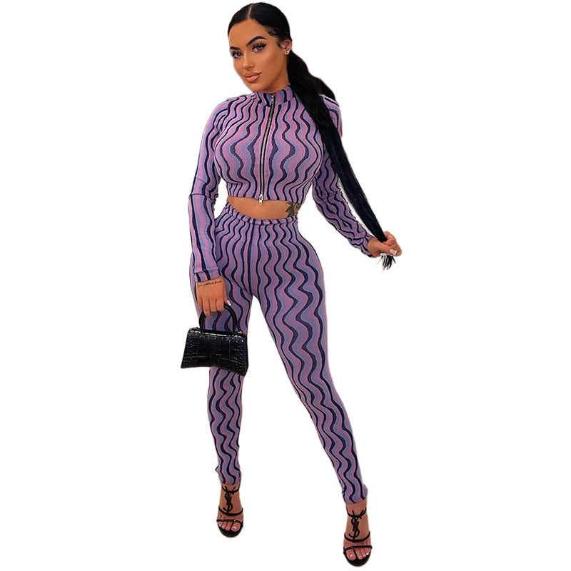 Long Sleeve Top High Waist Slim Tight Pants Set