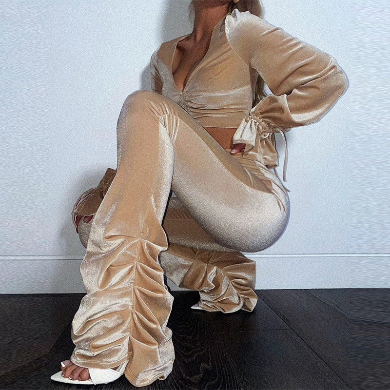 Pleated Micro Flare Women's Two Piece Set