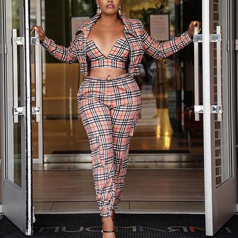 Women's 3-piece Crop Top Long Sleeved Suit