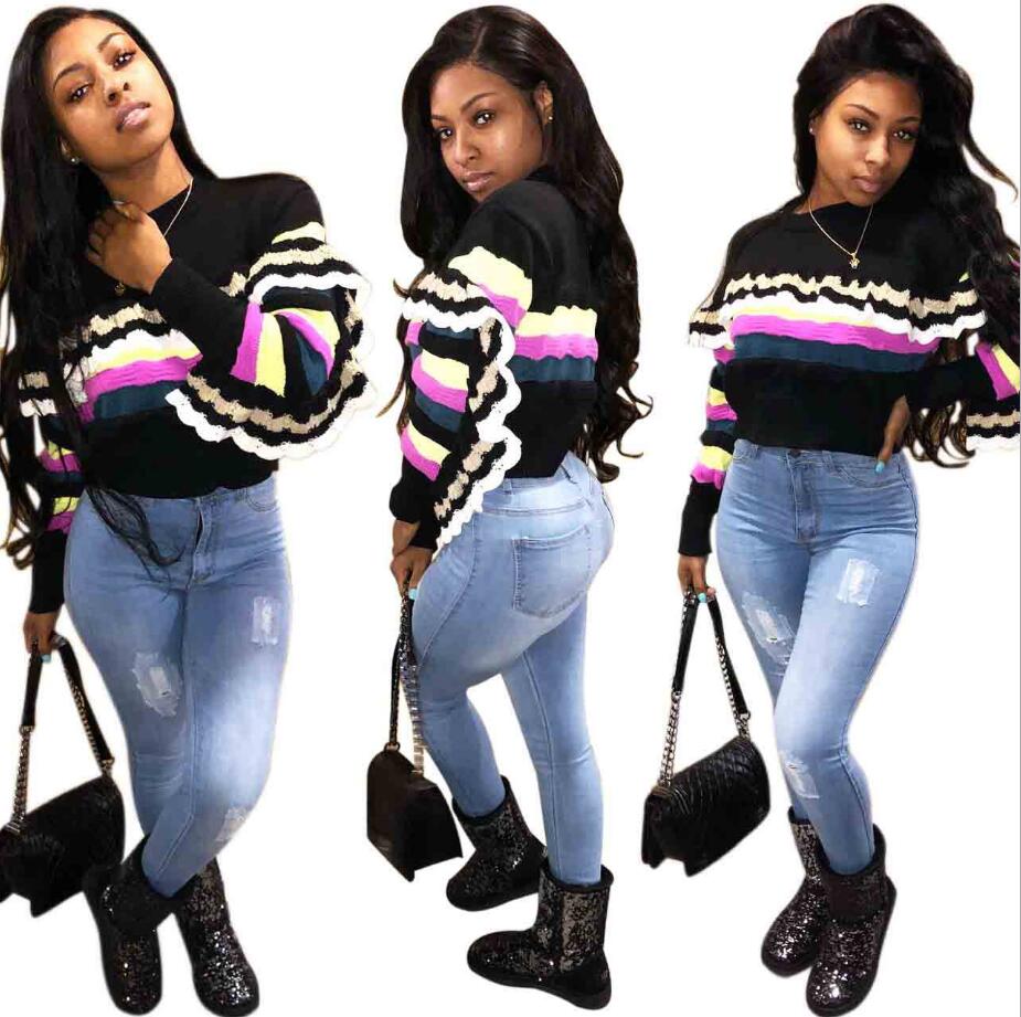 Women Casual Striped T Shir Striped sweater Tops