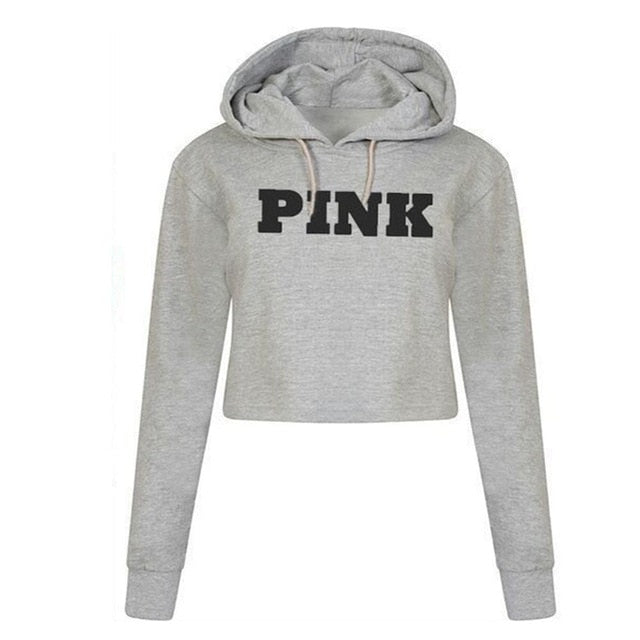 Women's PINK Crop Top Pullover Hoodie