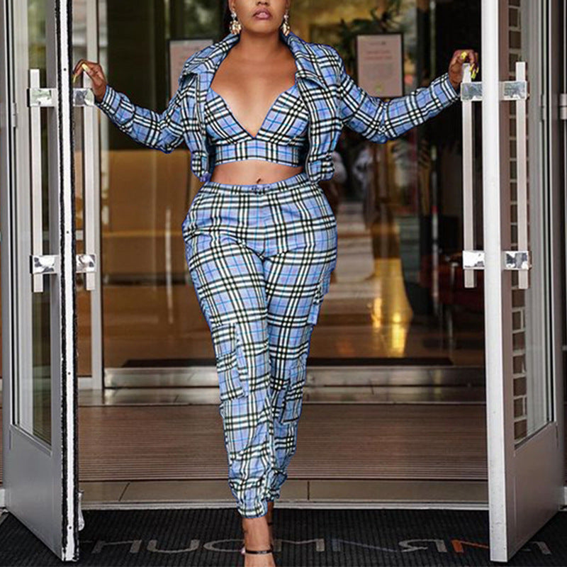 Women's 3-piece Crop Top Long Sleeved Suit