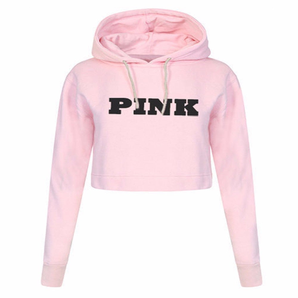 Women's PINK Crop Top Pullover Hoodie