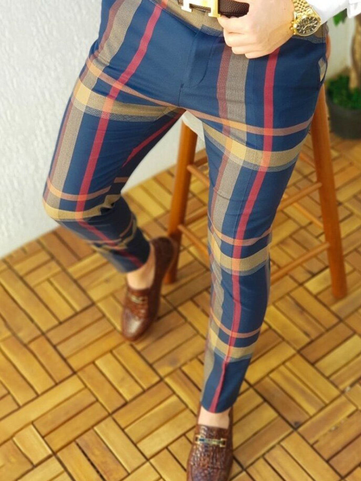 Plaid Print Men's Casual Trousers