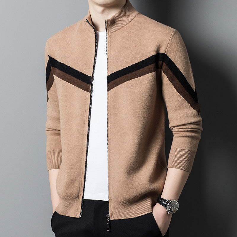 Autumn And Winter Sweater Men's Stand Collar Contrast Color