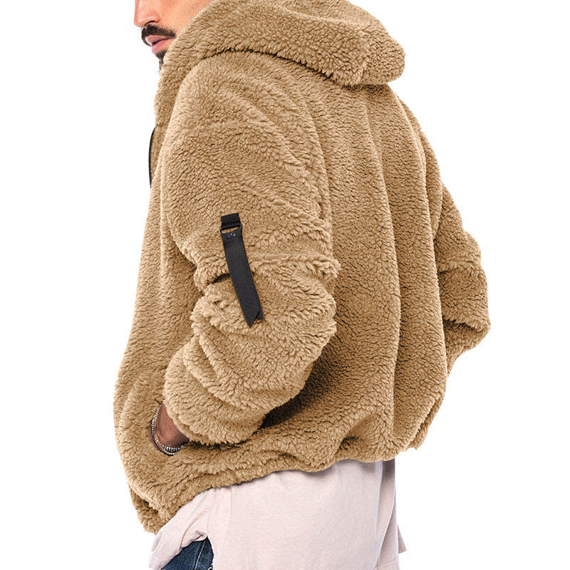 Plush Hooded Men's Fleece Double-sided Coat
