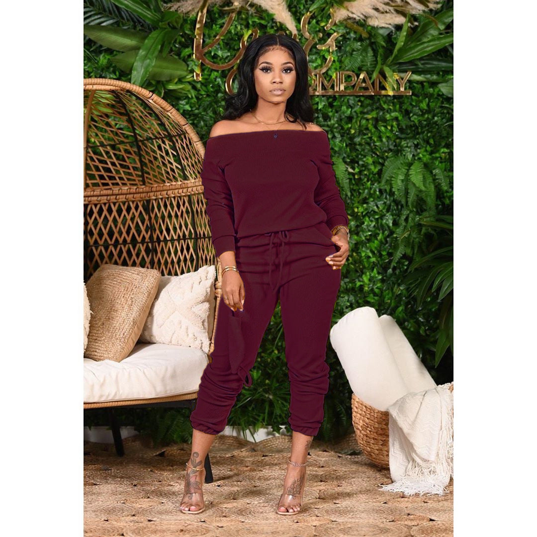 Loose Off-the-shoulder Two Pieces Women's Suit