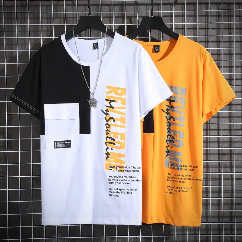 Round Neck Stylish Short Sleeve T-shirt Pocket Trendy Printing