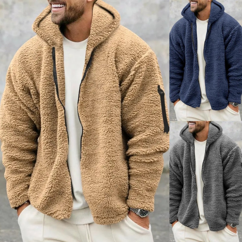 Plush Hooded Men's Fleece Double-sided Coat