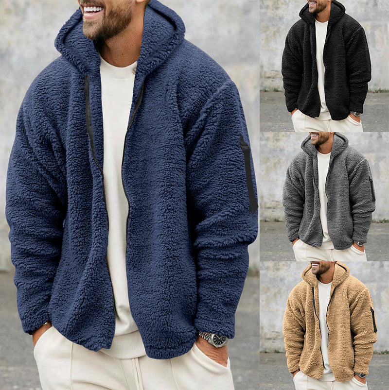 Plush Hooded Men's Fleece Double-sided Coat