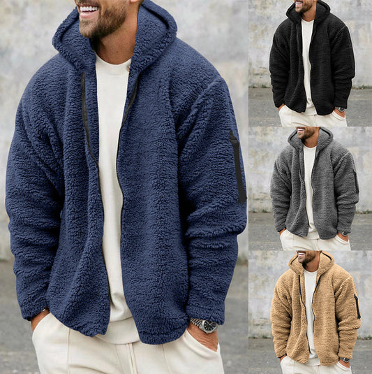 Plush Hooded Men's Fleece Double-sided Coat