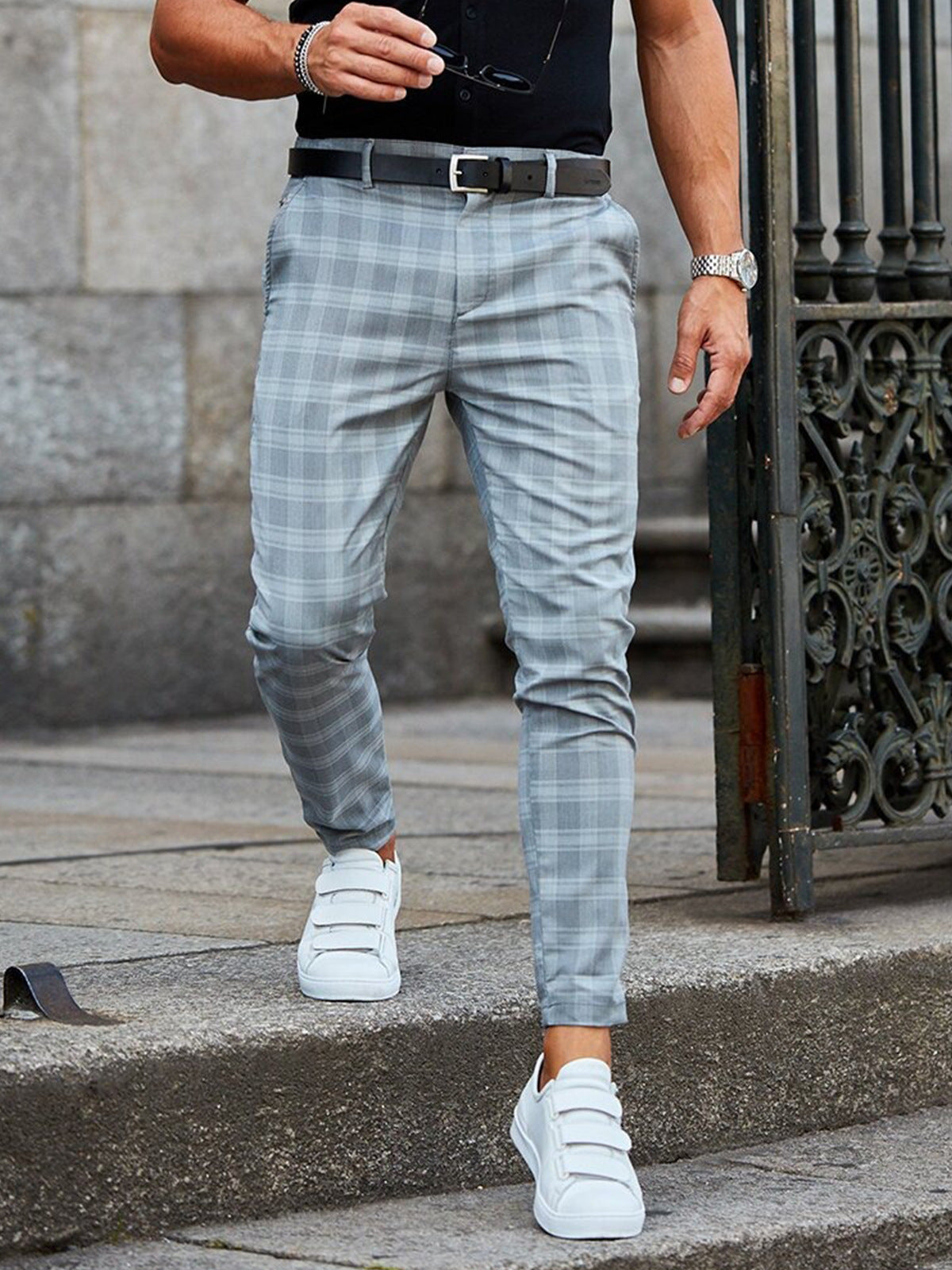 Plaid Print Men's Casual Trousers