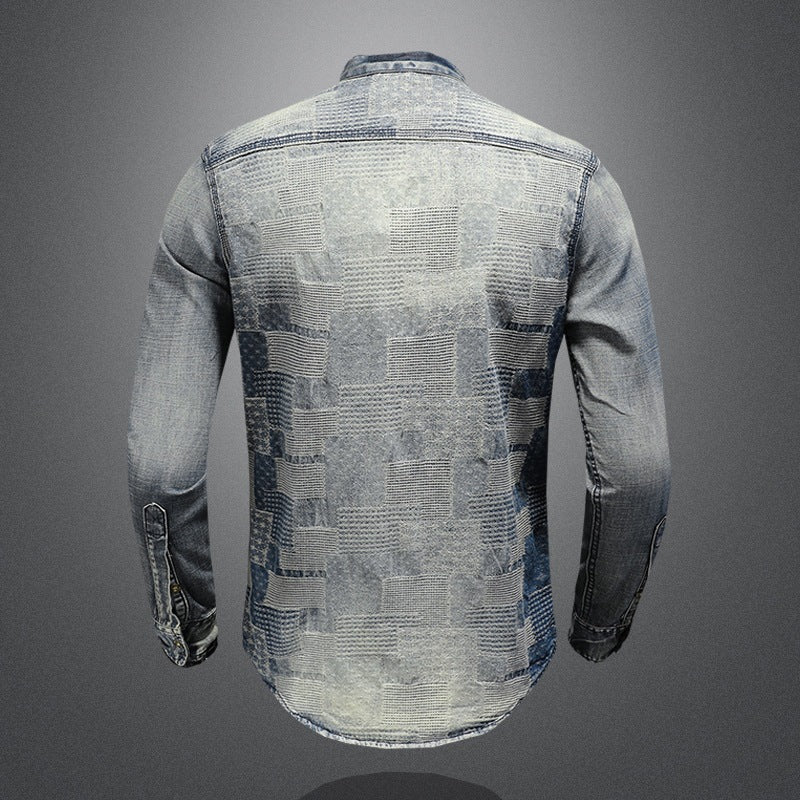 Retro Color Personality Patch Denim Shirt Punk Shirt Men