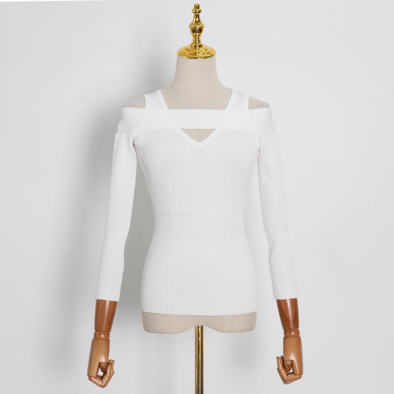 Women's Square Collar Long Sleeve Hollow Out Sweater