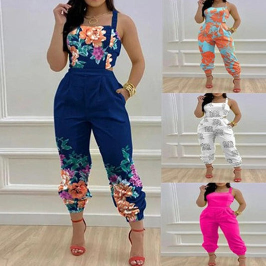 New Open Back Cross Lace Up Bow Print Casual jumpsuit for Women