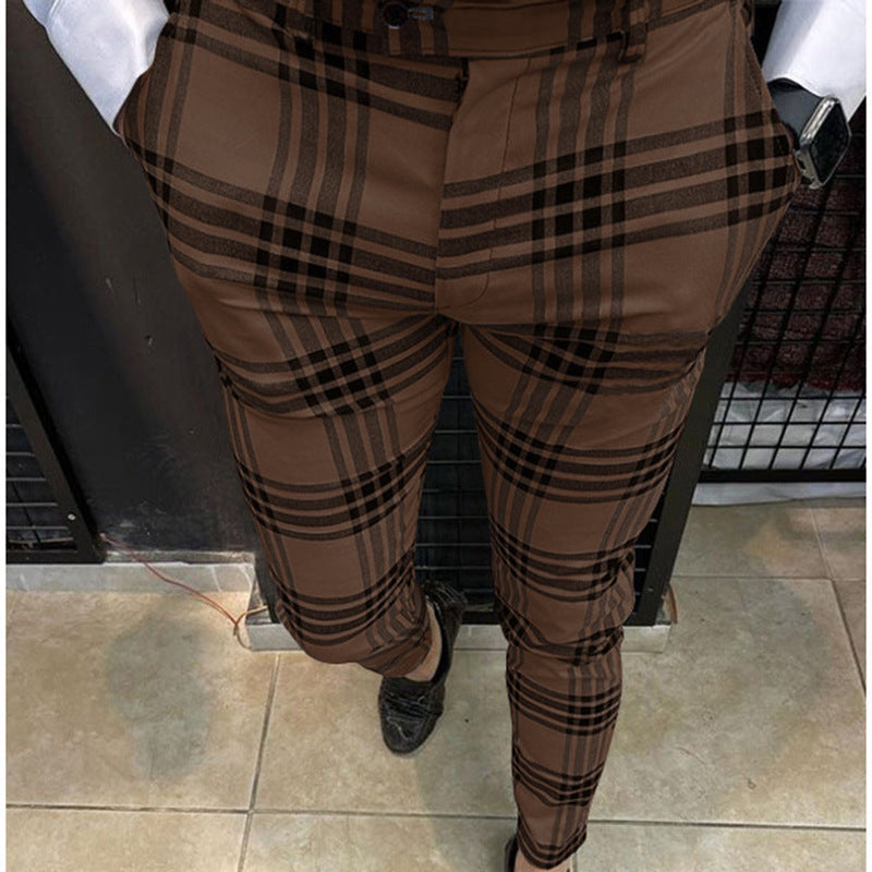 Men's Large Plaid Striped Casual Pencil Pants