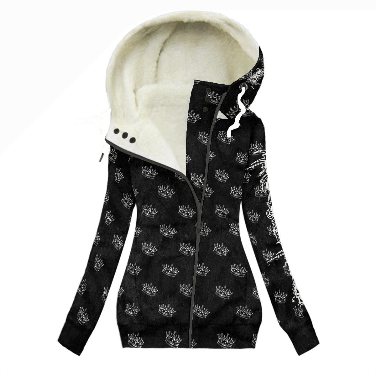 Women's Black Fleece Zipper Coat
