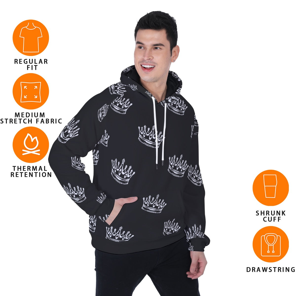 Men's Yo Royal Black White Fleece Hoodie