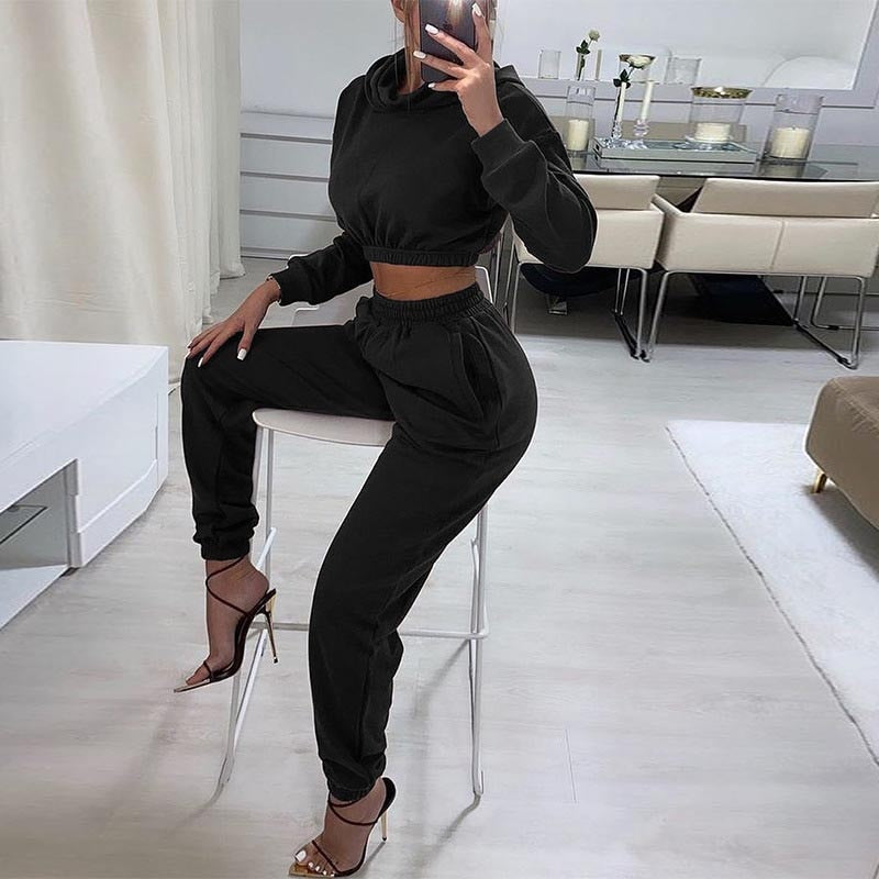 Women Casual Solid Tracksuit Long Sleeve Outfit