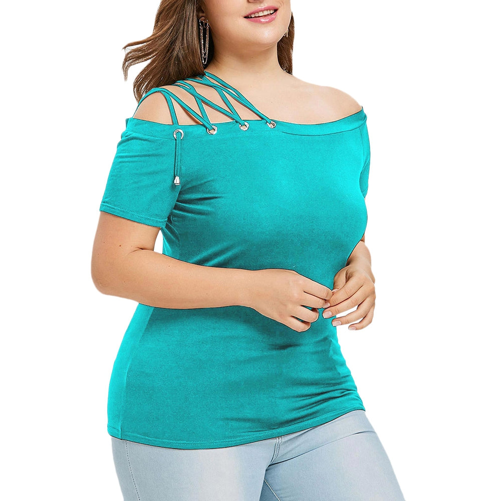 Plus Size Off The Shoulder Strappy Women T-shirt