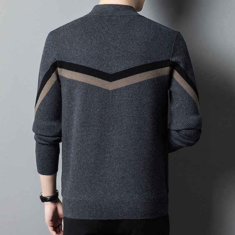 Autumn And Winter Sweater Men's Stand Collar Contrast Color