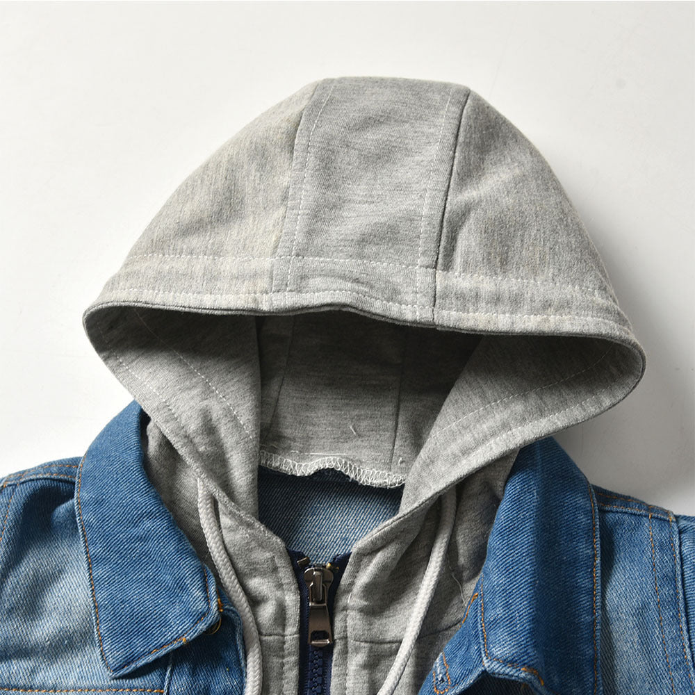 Children's Fake Two-piece Denim Jacket, Children's Hooded Fashion Casual Top