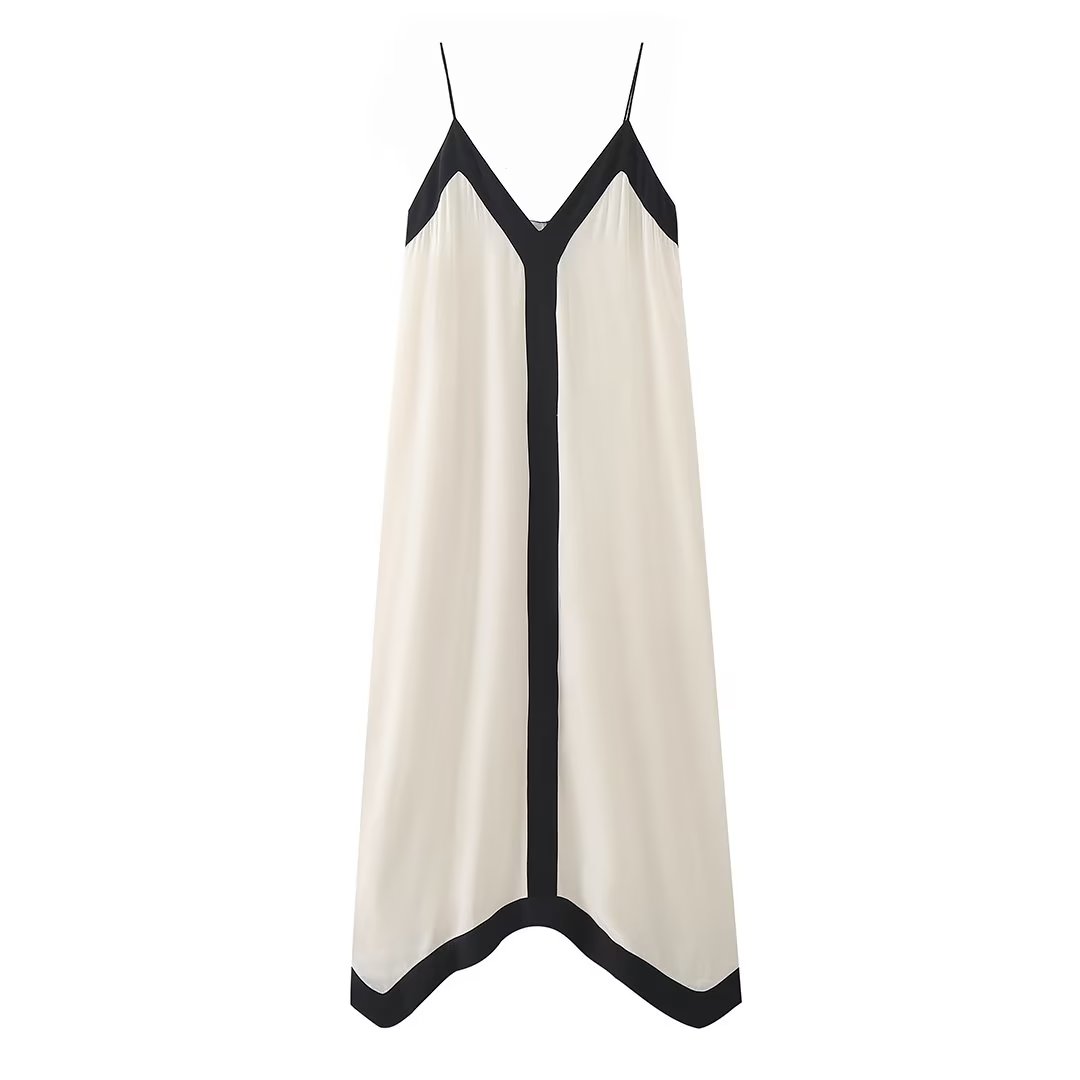 Woman Fashion Contrast V-neck Slip Dress