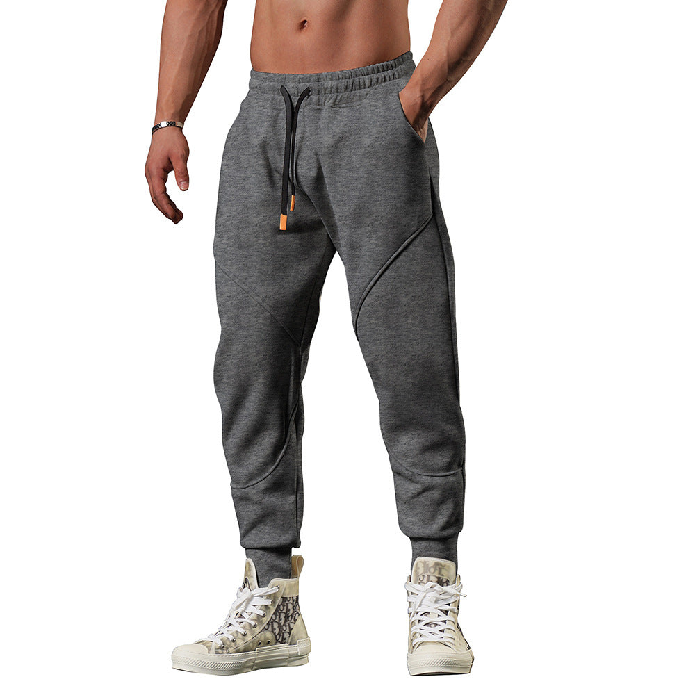 Men's Casual Fleece-lined Terry Fabric Stitching Ankle-tied Cropped Pants