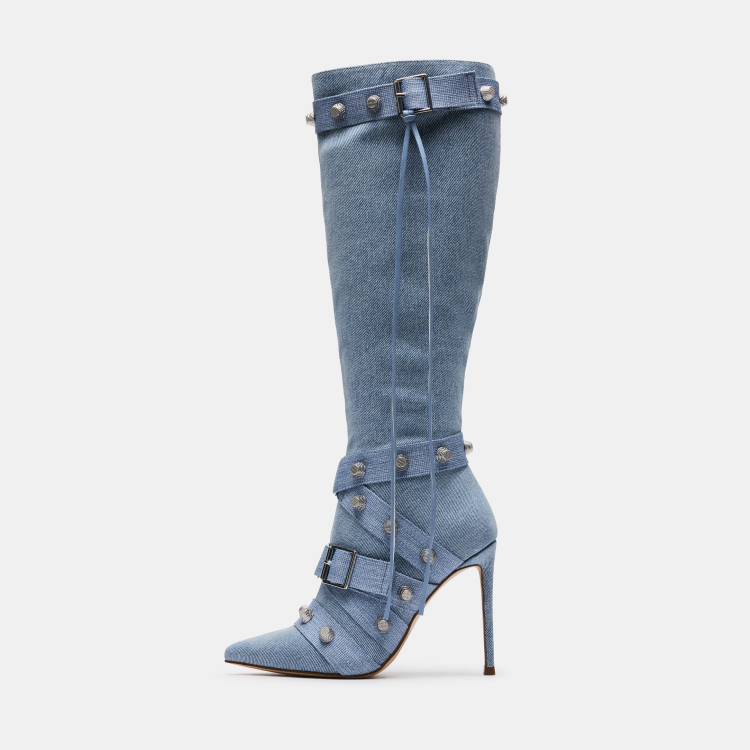 Denim Pointed Stiletto Boots