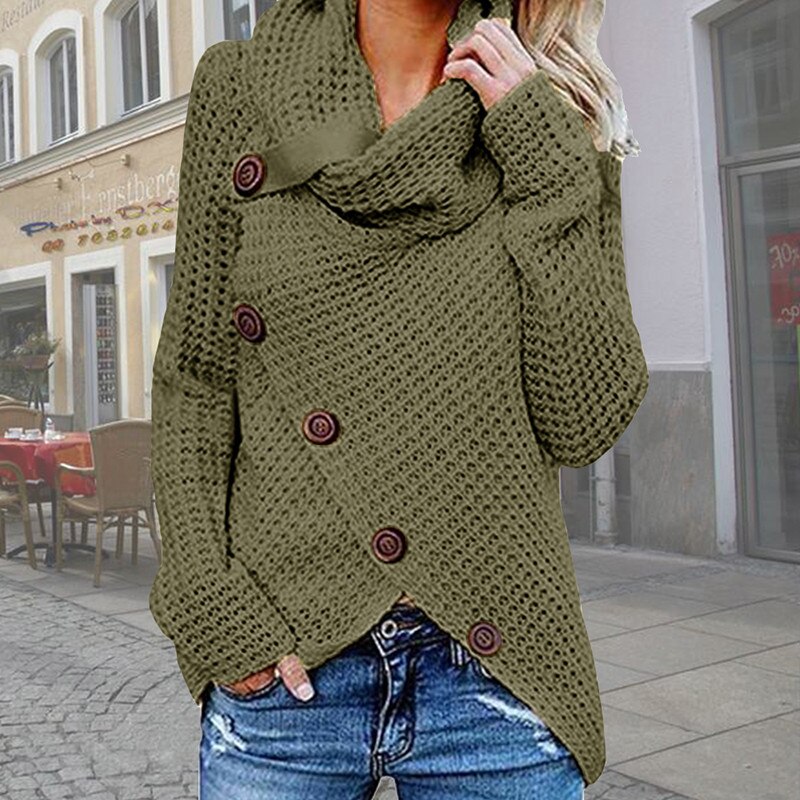 Women's Turtleneck Button Loose Knitted Sweater