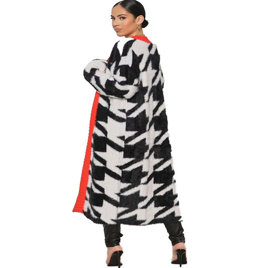 Women's Long Jacquard Flannel Coat