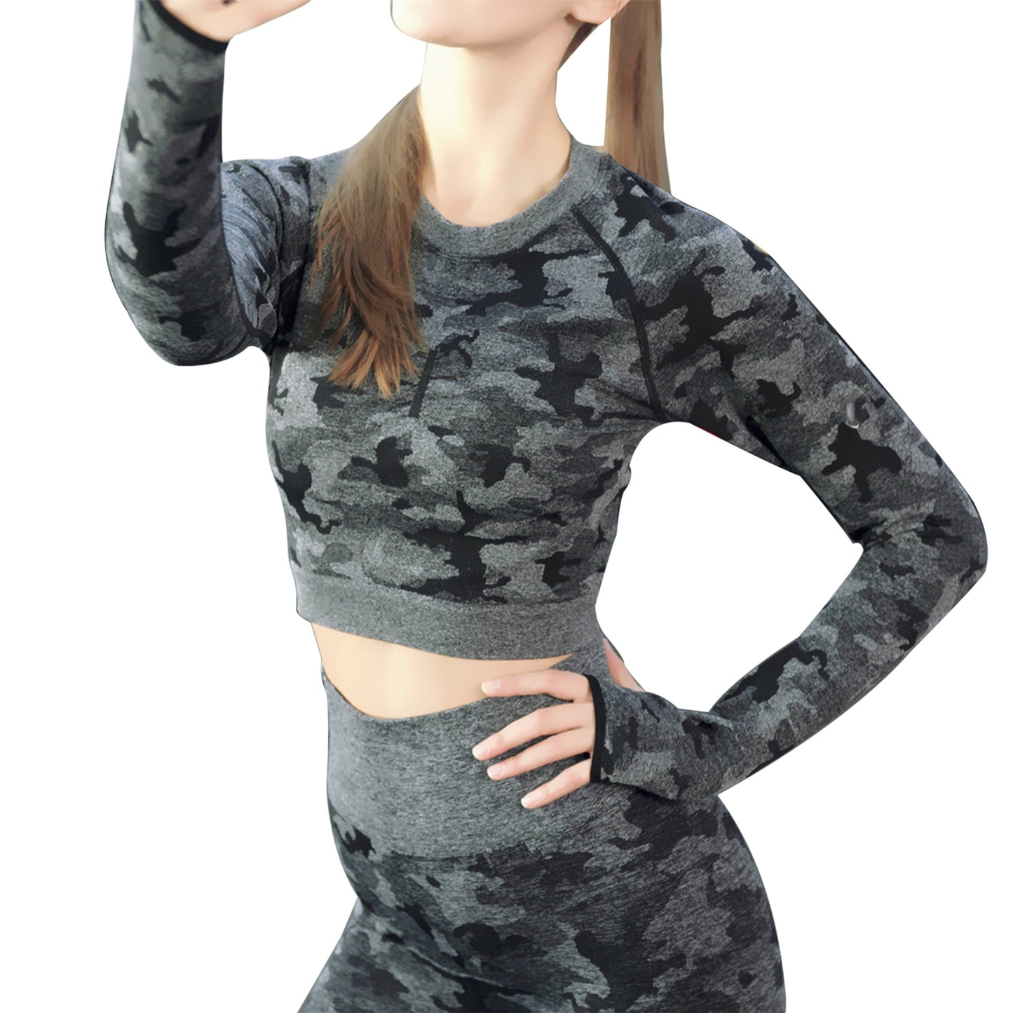 Camouflage Jacquard Yoga Top Seamless Long Sleeve