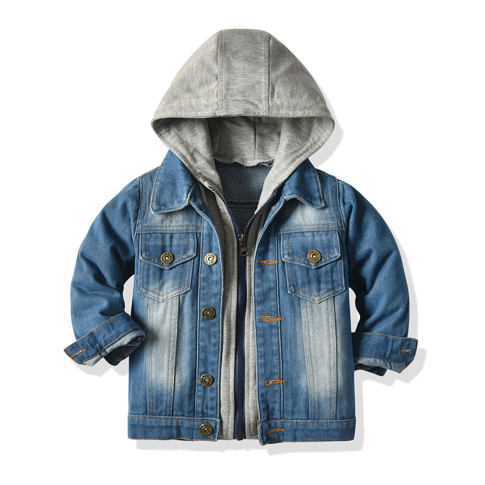 Children's Fake Two-piece Denim Jacket, Children's Hooded Fashion Casual Top