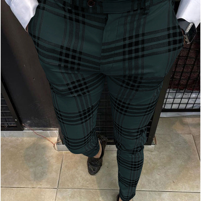 Men's Large Plaid Striped Casual Pencil Pants
