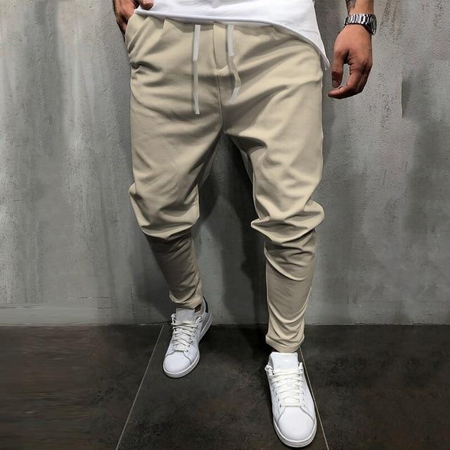 Men's Pants Solid Color Cropped Pants With Elastic Band