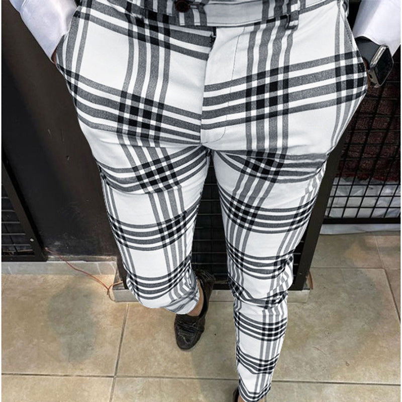 Men's Large Plaid Striped Casual Pencil Pants