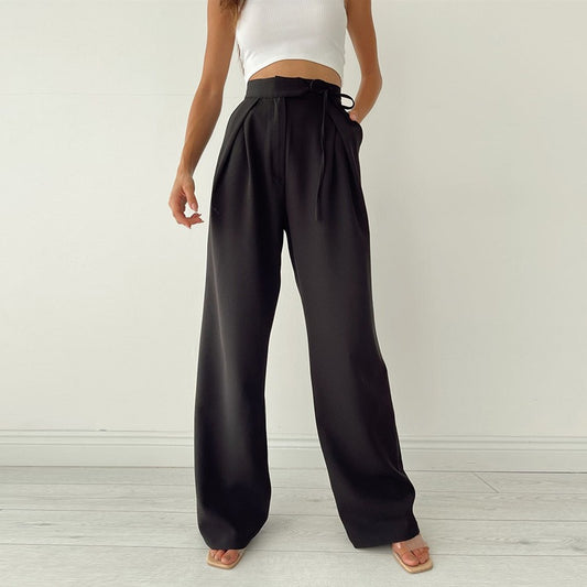 Knitted high waist loose straight wide leg pants