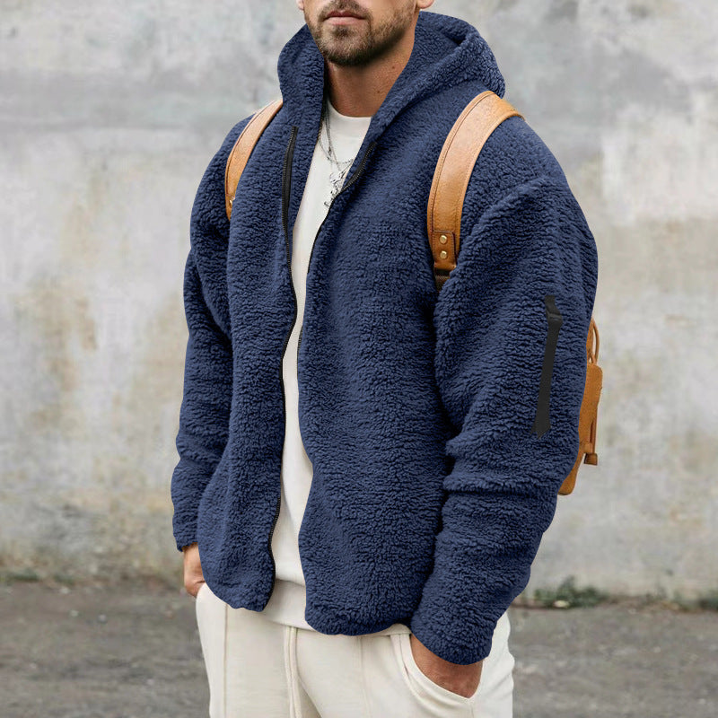 Plush Hooded Men's Fleece Double-sided Coat