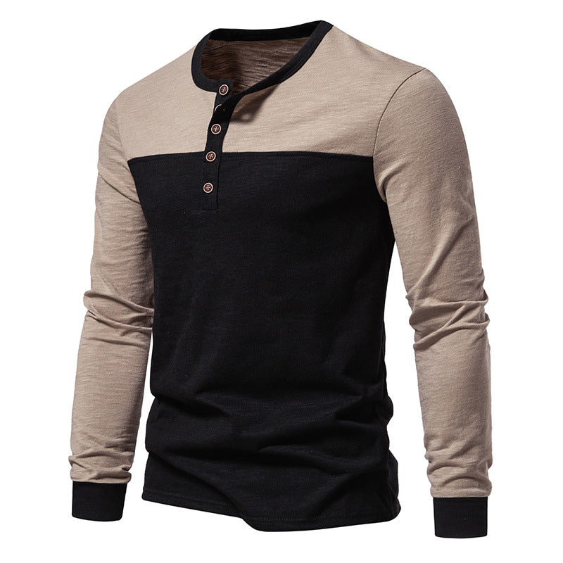 Men's Color Matching Long-sleeved T-shirt European And American