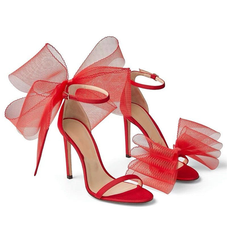 Red Asymmetric Flower High Heels Dress Wedding Shoes