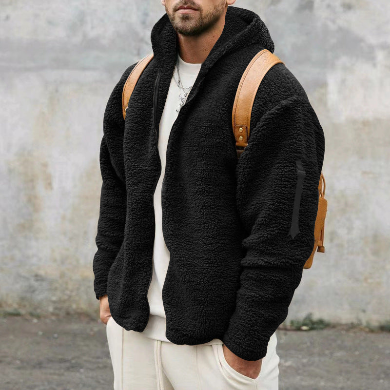 Plush Hooded Men's Fleece Double-sided Coat