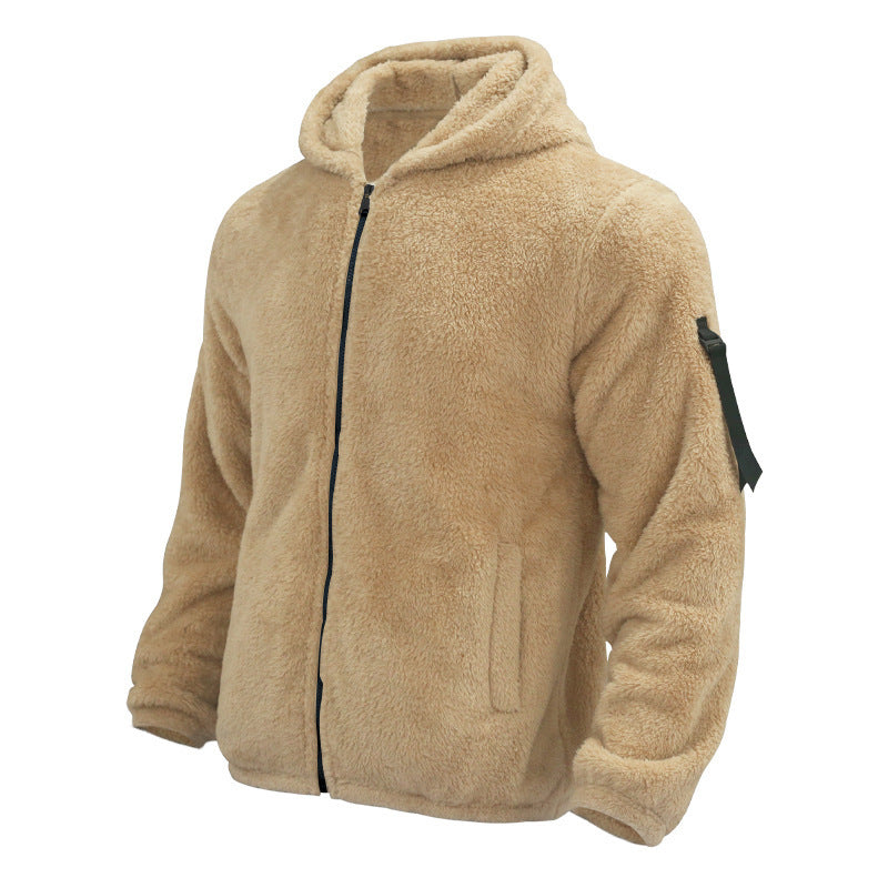 Plush Hooded Men's Fleece Double-sided Coat