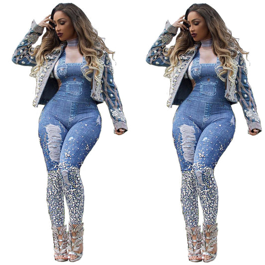 Print Jeans Jumpsuit