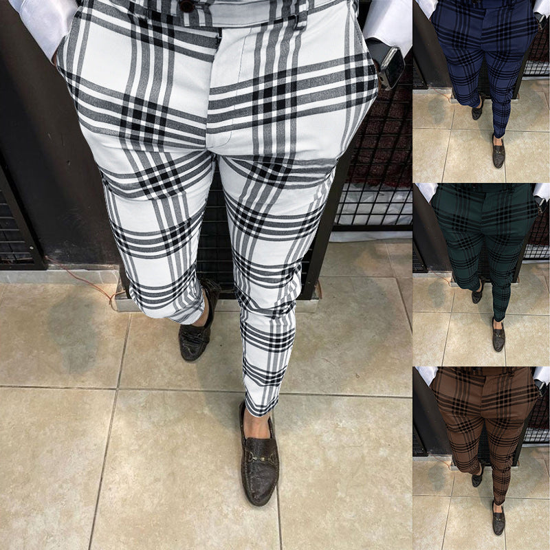 Men's Large Plaid Striped Casual Pencil Pants