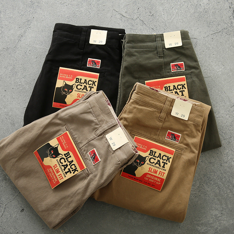 Twill American Cotton Retro Men's Straight Casual Pants