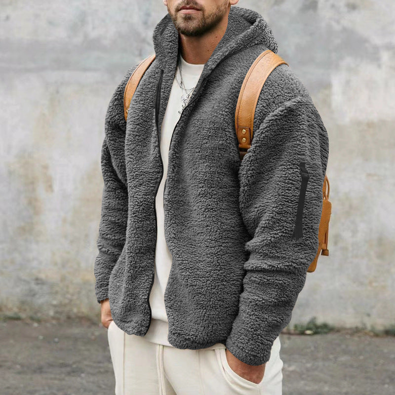 Plush Hooded Men's Fleece Double-sided Coat
