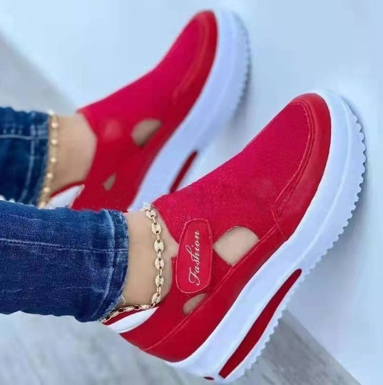 Ladies Casual Low Wedge Breathable Non-Slip Comfort Shoe