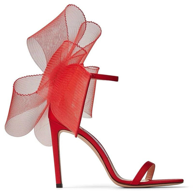 Red Asymmetric Flower High Heels Dress Wedding Shoes